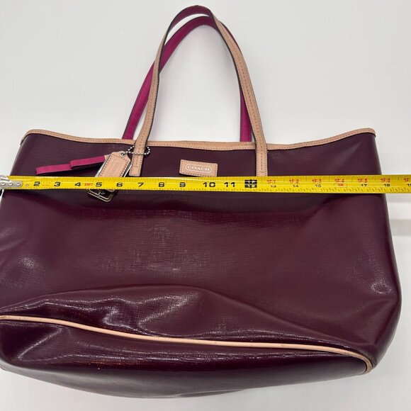 Coach Park Metro Patent Leather Large Tote Handbag Burgundy Red J1371-F25028 - Picture 8 of 16